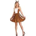 Womens Dazzling Deer Halloween Costume | Complete Outfit with Velvet Dress & Antler Headband | Holiday Costumes
