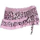 Verdusa Women's Cheetah Mini Micro Skirt Y2k Ruffle Lace Ruched Drawstring Tiered Skirts with Shorts