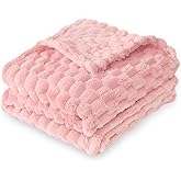 HOMRITAR Baby Blanket for Boy Girls 3D Jacquard Fluffy Toddler Blankets Soft Warm Cozy Flannel Fleece Warm Bed Blanket Nursery, Stroller Newborn Infant Bedding, 30 x 40 Inch (Light Pink)