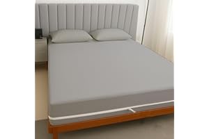 COTTINGON Queen 1 PC Zipper Fitted Sheet, Brushed Premium Quality Microfiber, Soft Shrinkage and Fade Resistant Bottom Sheet fits Upto 16 Inch Deep Pocket, Zipper Mattress Cover, Light Grey