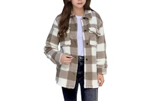 Generic Girls Plaid Fleece Coats Button Down Flannel Jackets Comfy Sherpa Fuzzy Coat Casual Winter jacket Soft Warm Outerwear
