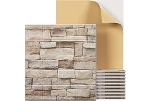Bantie 3D Wall Panels Peel and Stick Wallpaper Self-Adhesive Faux Brick Stone Foam Wall Tiles for Living Room Kitchen House Decor (40PCS, White Stone)
