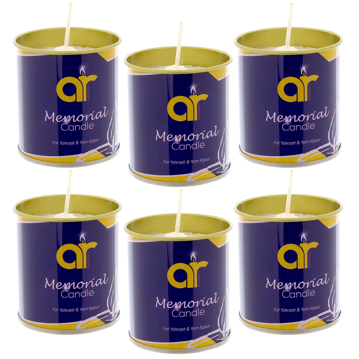 AR 24 Hour Memorial Candle in Tin – 6 Pack – Unscented Long-Burning Candles for Yahrzeit, Shiva, Remembrance, Vigil, Prayer, Indoor Use – Clean Flame for Religious & Memorial Ceremonies