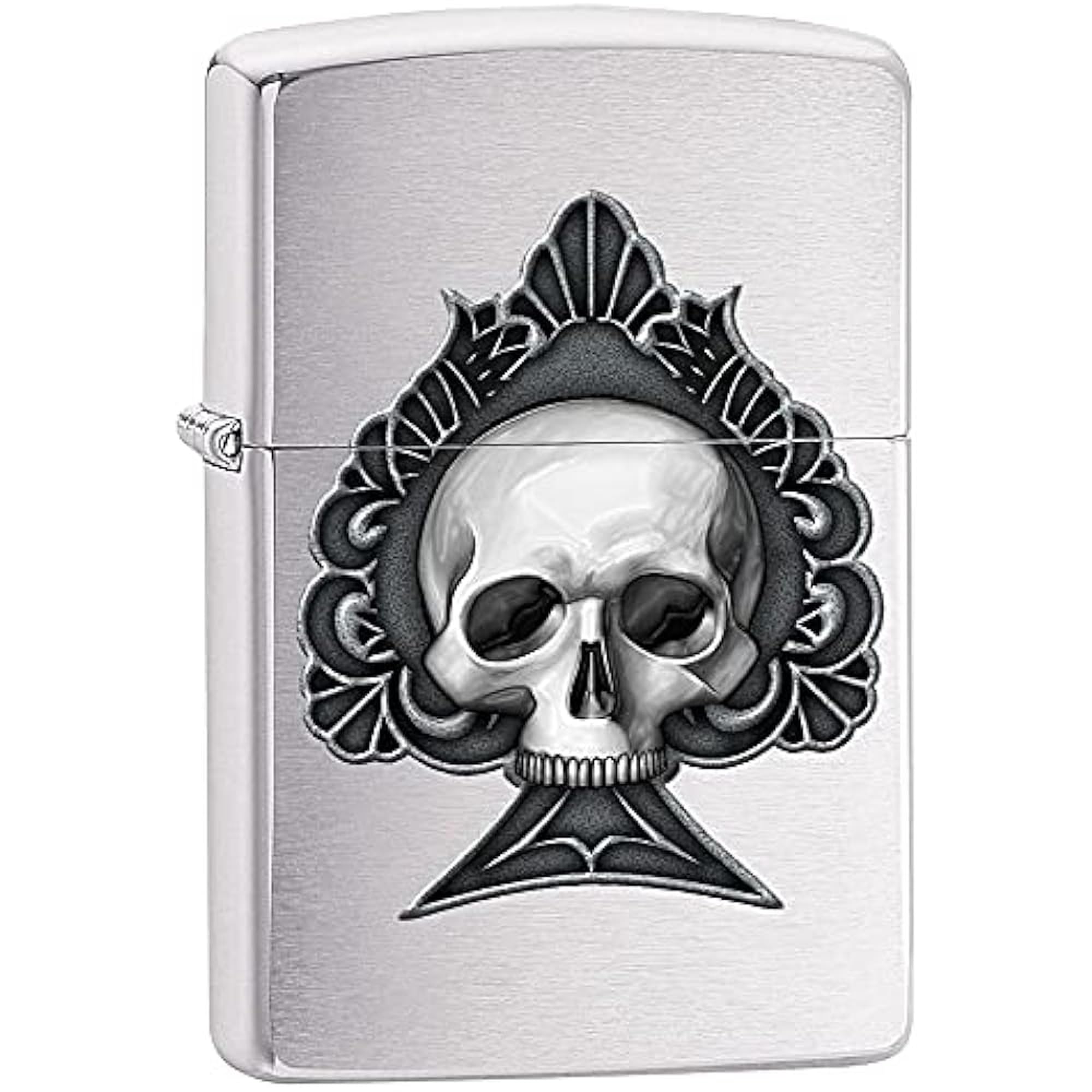 Zippo Windproof Lighter - Model Ace Skull - Brushed Chrome Finish with Colour Image - Refillable - Reusable - Windproof Design - Gift Box - Metal - Made in USA — image 1