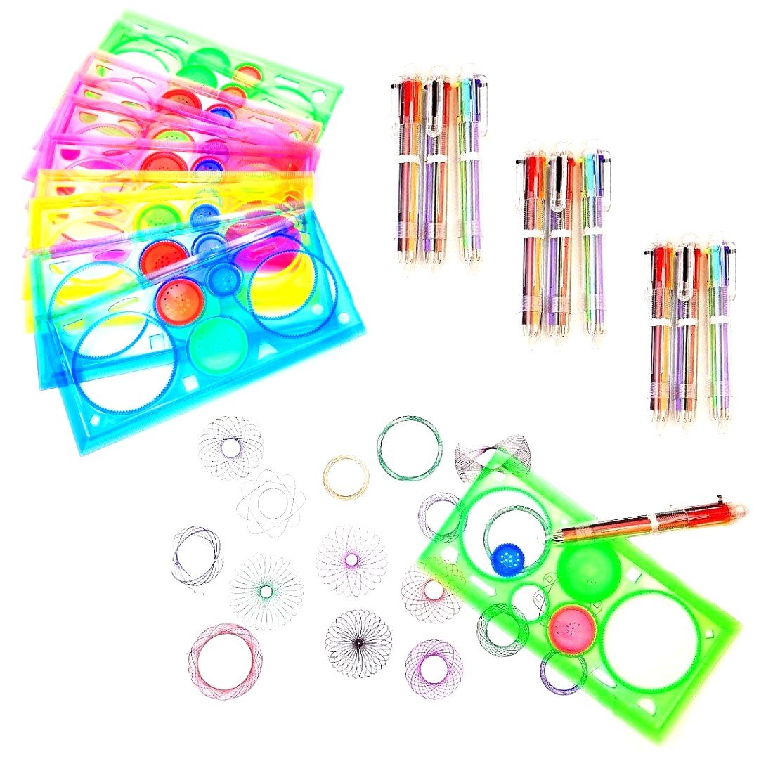 JZKReusable Plastic Drawing Set, 10 pcs Ruler + 10 pcs Multicolour Ballpoint Pen for Crafts for Children Birthday Party Bag Filler Party Favour