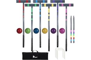 Pointyard 35" Six Player Croquet Set, Deluxe [Slate Teal Style] Croquet Set with Wooden Mallets/Colored Ball/Wickets/Stakes f