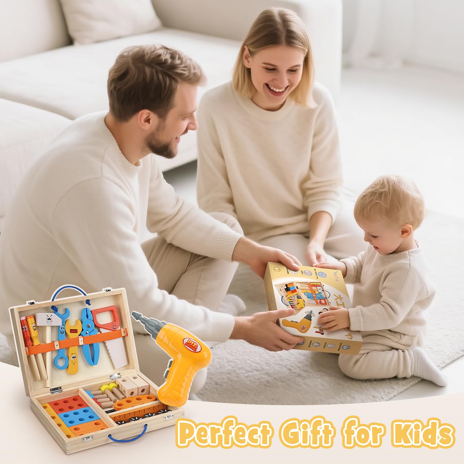 Werkzeugkoffer Kinder Montessori Spielzeug ab 3 Jahre Holzspielzeug mit Akkuschrauber Spielzeug ab 3 4 5 Jahre Junge Mädchen Geschenk (39 STK) 7