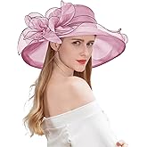 ELLYDOOR Women Derby Fascinator Hat Organza Church Wedding Hats Wide Brim Cocktail Tea Party Hat