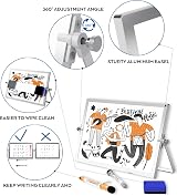 Nicpro Dry Erase Mini Whiteboard A3 40x30 cm Double Sided with Stand 8 Pens view 4