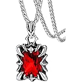 FaithHeart Gothic Dragon Claw Necklace for Men, Punk Biker Stainless Steel Amulet Pendant with Black/Red/Green/Blue Gemstone, Gift Box