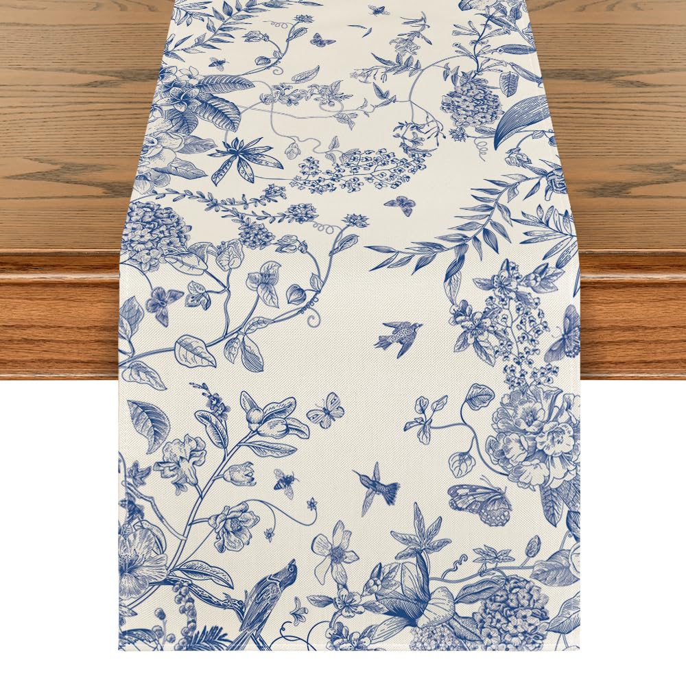 Artoid Mode Monochrome Sketch Floral Birds Spring Table Runner, Summer Kitchen Dining Table Decoration for Home Party Decor 40x140 cm