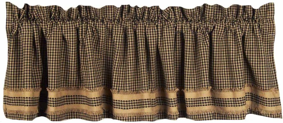 Home Collection by Raghu Newbury Gingham Black with Oat Trim Black and Oat Valance, 72 by 15.5