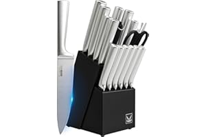 Knife Set, 16 Pieces Kitchen Knife Set with Block, High Carbon German Stainless Steel Knife Block Set with One Piece Design H