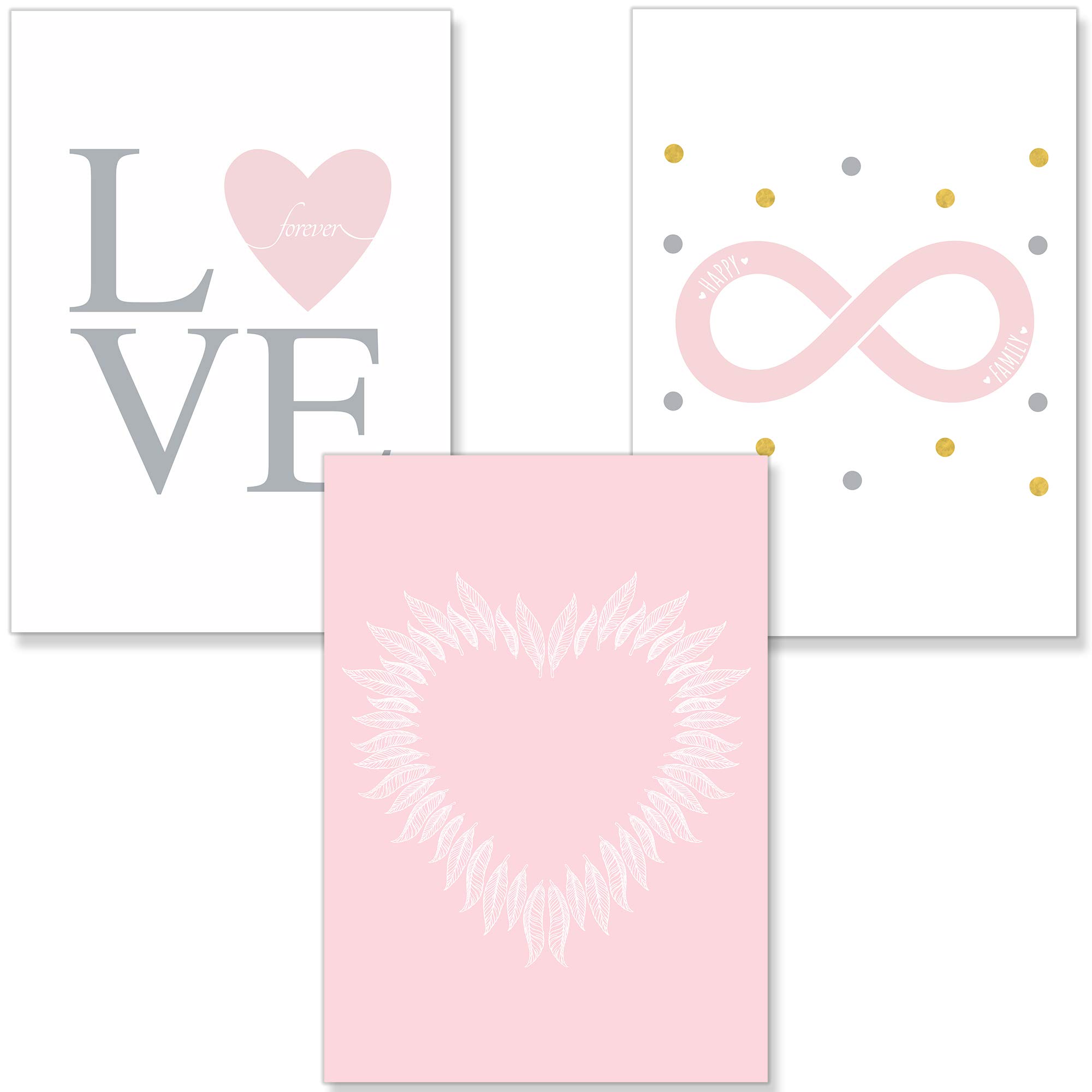PREMYO Wall Art Prints Nursery Decor - Baby Room Decoration Girl - Kids Poster Set Love Heart Inifinity Picture A4