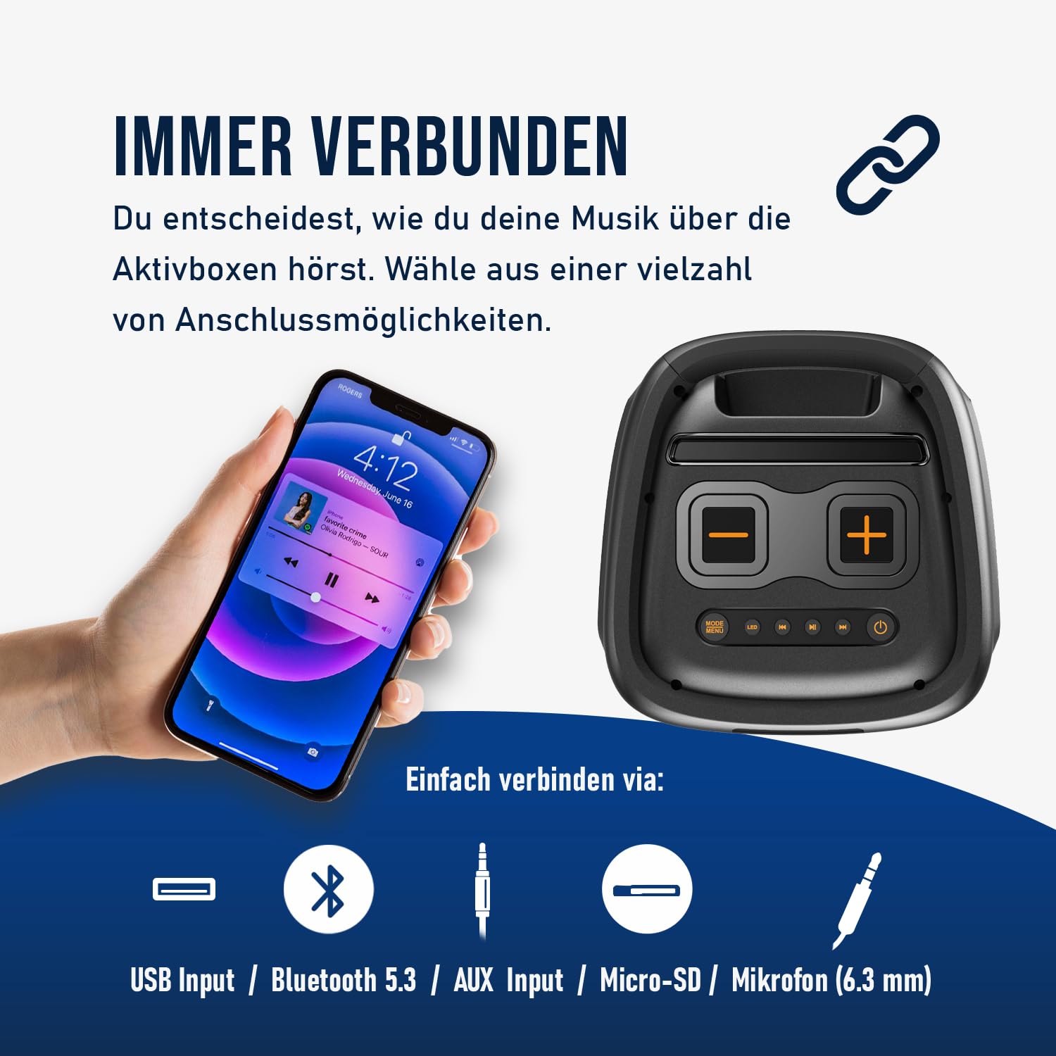 Fontastic Party-Lautsprecher Zeal - Bluetooth Lautsprecher mit USB-Wiedergabe, AUX und MicroSD - Karaoke Box mit Mikrofon und LED Leuchteffekten - tragbares Soundsystem - Schwarz (Zeal 600) 4