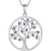 YL 925 Sterling Silver Tree of Life Necklace for Women Round Tree Pendant Birthstone Jewelry for Mom