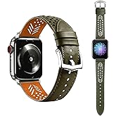 Hollow-out Handmade Top Grain Leather Band for Apple Watch Women Men, Breathable Lightweight Soft Strap Compatible with Series 11/10/9/8/7/6/5/4/SE SE2 Ultra 38/40/41/42/44/45/49mm