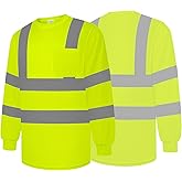 Besentinels High Visibility Shirts for Men Women with Reflective Strips, Class 3 Safety Shirts with Pocket Long Sleeve, Construction Work, Warehouse, Yellow 4X-Large 1pc