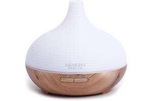 ASAKUKI 300ML Essential Oil Diffuser, Wood Grain BPA-Free Whisper Quiet Cool Mist Humidifier, Natural Home Fragrance Diffuser