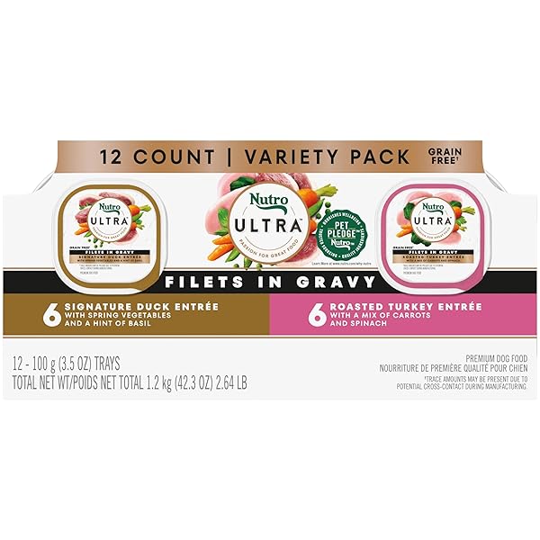 NUTRO ULTRA WET DOG FOOD GRAIN FREE FILETS IN GRAVY DUCK & ROASTED TURKEY VARIETY PACK, 3.5 OZ. TRAYS (12 COUNT, PACK OF 1)