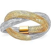 JewelryWeb 14k Two-tone Gold Woven Mesh Stretch Ring Size 7.00 8mm Wide Ring for Women
