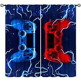 JanJCurt Modern Game Curtains, Video Games Window Curtains for Boys Bedroom 3D Red Blue Gamepad with Lightning Window Treatments for Kids Gamer Room Living Room, 42x45inch (No Blackout)