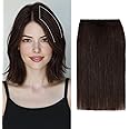 S-noilite Short Hair Extensions Clip in Human Hair 1PCS 2 Clips Clip in Hairpieces Remy Hair For Women with Short Hair Adding Volume 10g 6Inch-Dark Brown