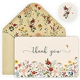 Artoid Mode 24 Pack Wildflower Thank You Cards Vintage Flower Greeting Cards Gift With Envelope Sticker Blank Note Cards for Birthday Wedding Baby Shower Bridal Shower, 4 x 6 Inch