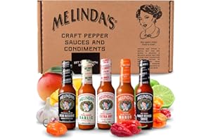 MELINDA'S Melinda’s Hot Sauce Variety Pack - Extra Spicy Gourmet Hot Sauce Gift Set with Variety of Heat Levels - Includes XXXXtra Reserve, Garlic Habanero, Extra Hot, Mango, Ghost Pepper- 5 oz, 5 Pack