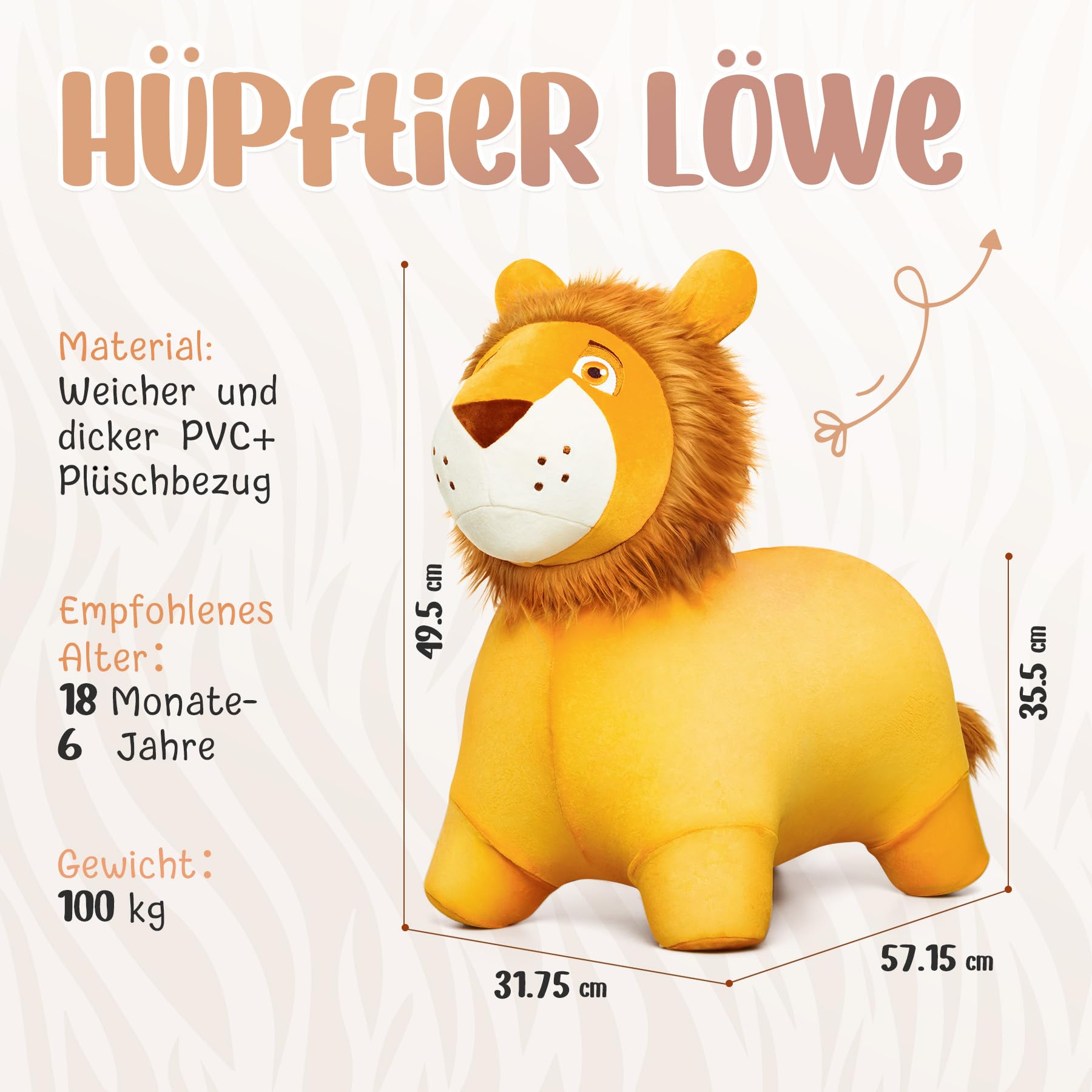 U&C Planet Hüpftier für Kinder ab 1 Jahr, Aufblasbarer Hüpf-Löwe mit Pumpe 3