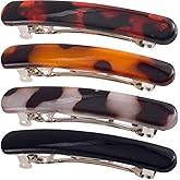 SmallCat 4PCS 2.48 Inch Tortoise Shell Hair Clips for Women, Oval Classic French Barrettes, Curved Glossy Hairstyles Accessories for Women Thick Long Hair (Gray, Red, Leopard, Black)