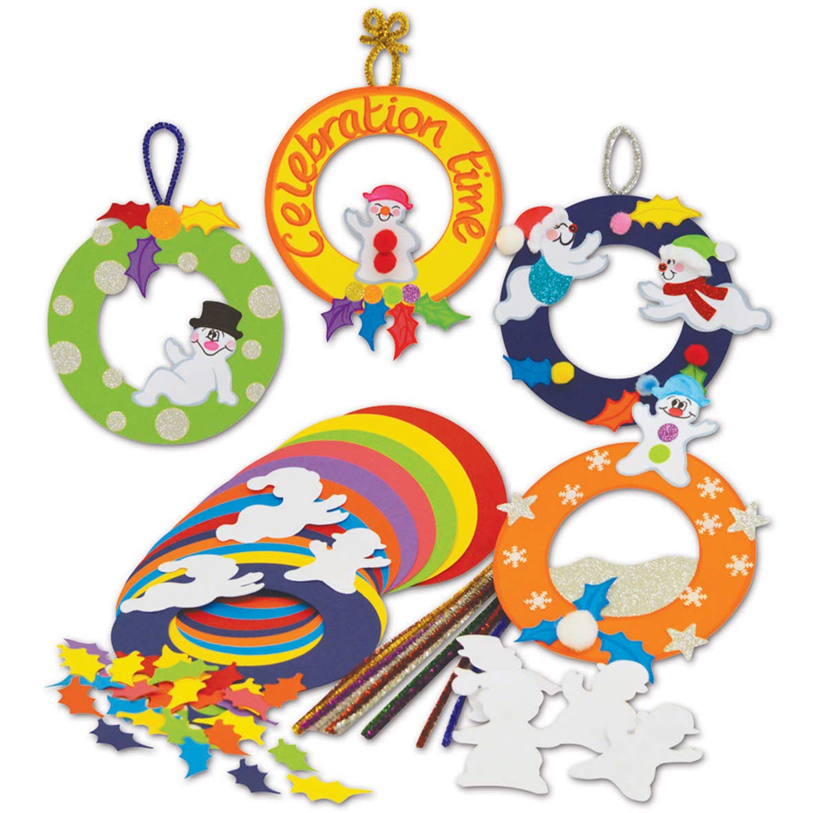 Springboard Christmas Wreath Craft Activity Pack - Make Your Own Christmas Decorations - Arts and Crafts for Kids - Early Years Resources - 30-Pack - 17 cm Diameter - Assorted Colours