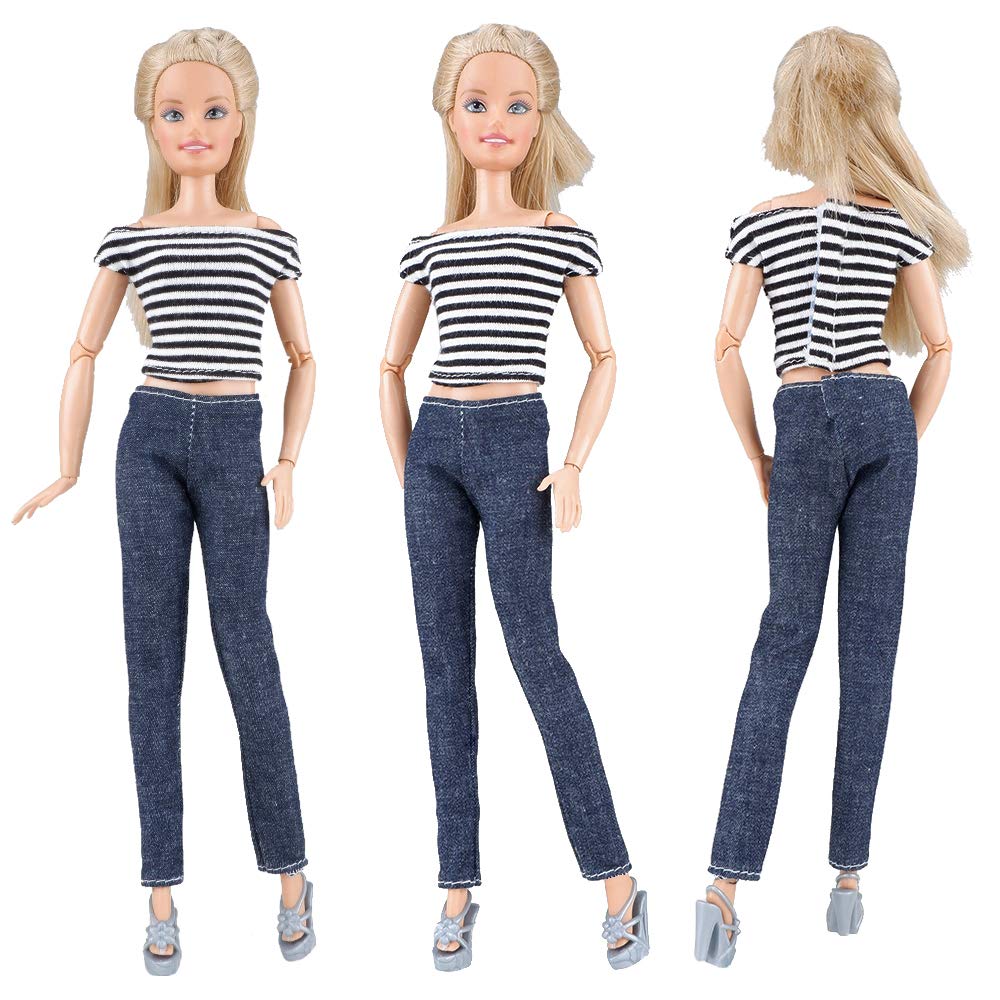 E-TING 5 Set Doll Clothes Casual Wear Outfit 5 Tops 5 Trousers Pants for 11.5″ Girl Doll Gift (Style B)