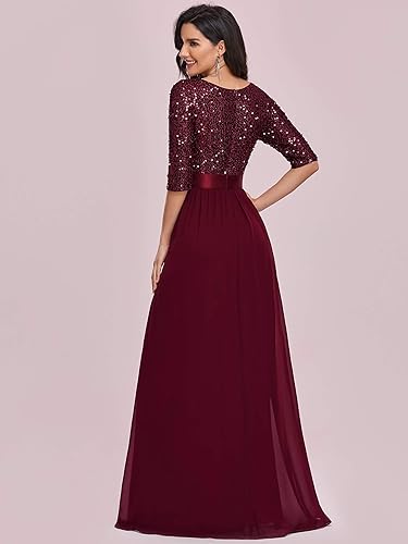 Ever-Pretty Women's Sequin Chiffon Formal Evening Dresses A Line Half  Sleeves Mother of the Bride Dress Burgundy US4 in Dubai - UAE | Whizz Formal