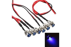 JAIZAIWJ 6pcs 6mm 1/4" LED Metal Signal Indicator Light 12V Waterproof Light Indicator Lamp Warning Lights with 200mm Wire for Car Trucks Boats (Blue)