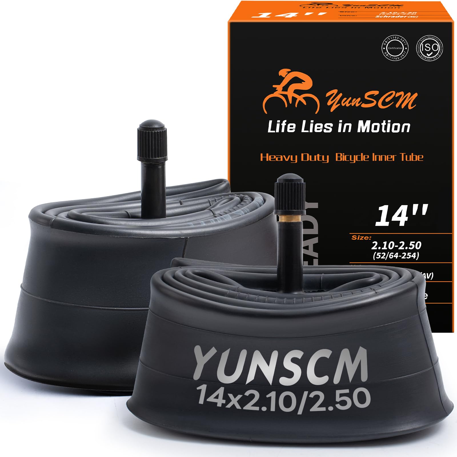 YunSCM 2-PCS 14" Heavy Duty Bike Inner Tubes 14x2.10 14x2.125 14x2.25 14x2.35 14x2.40 14x2.50 54/64-254 AV32mm Schrader Valve 14 inch Bicycle Tubes Compatible with 14x2.10/2.25/2.35/2.50 Tyre Tube