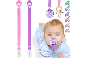 QUNLAND Silicone Pacifier Clip with Adapter Ring for Philips Avent Soothie, 2 Pack One-Piece Soft Binky Clips Holder for Baby Girls Boys, Newborn Baby Essentials for Teething Relief Toys Baby Shower