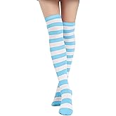 DAZCOS Striped Thigh High Socks Elastic Over The Knee Knit Stockings Leg Warmers for Christmas