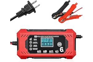 LSKASELUE Chargeur de batterie de voiture, 6 A 12 V, chargeur de batterie intelligent, chargeur de batterie au plomb portable