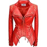 Fashion SX Women's Punk Studded Faux-alligator Print Pattern PU Leather Jackets Zipper Moto Biker Coat