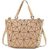 aolaso Geometric Tote Bag - Cork Handbag Top Handle Shopping Shoulder Bag Summer Beach Bag for Women Girls (Handbag with long strap)