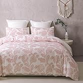 meadow park Cotton Clipped Jacquard Duvet Cover Set King, 3 Pieces Jacobean Floral Bedding Set (Pink, King)