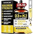Venture Pal Vitamin D3 10000 iu Plus K2 (MK-7) 200 mcg Liquid Drops, Magnesium & Zinc MCT Oil | for Bone, Mood & Immune Health | High Absorption VIT K2 D3 Vitamin Supplement(Pineapple,2 Fl Oz)