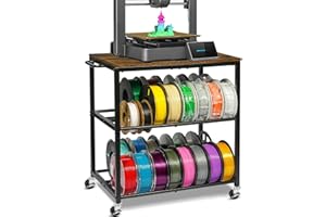 ikkle 3D Printer Filament Storage Rack with Wheels, 3-Tier Heavy Duty Metal Filament Spool Holder, 3D Printer Table Stand for