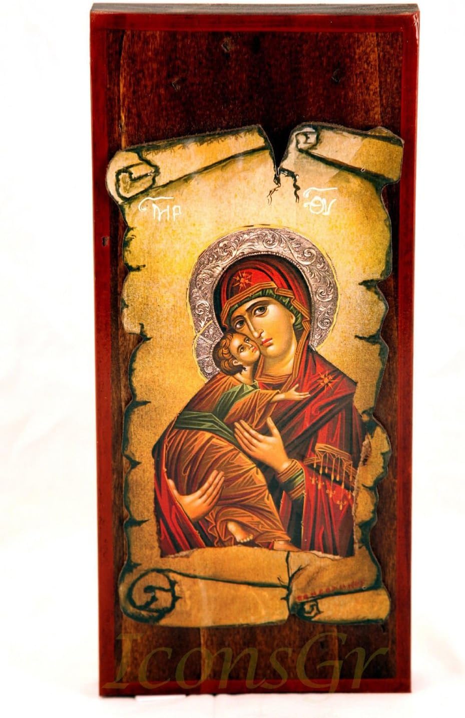 Handmade Wooden Greek Christian Orthodox Mount Athos Icon of Mother of Jesus & Jesus /Mp15