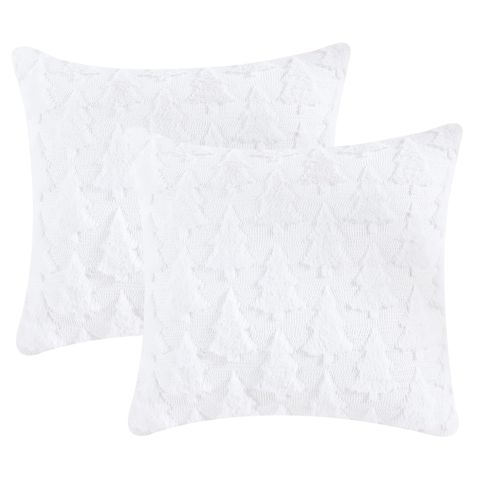 Tosleo Set of 2 Winter Throw Pillow Cover White Christmas Tree Fur Fuzzy 20x20 inch Pillow Case Party Decorations Embroidery Pillowcase Winter Holiday Cushion Case Sofa Bed