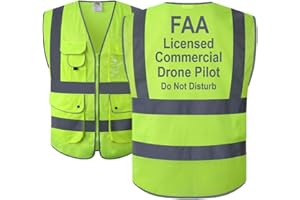 JKSafety 9 Pockets Class 2 High Visibility Zipper Front FAA Drone Pilot Safety Vest With Reflective Strips,HQ Breathable Mesh,Meets ANSI/ISEA Standards(210-Drone-Yellow XL)