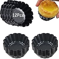Egg Tart Molds 12PCS Tart Pan, Mini Carbon Steel Non Stick Tart Pans, Tart Molds For Baking (2.6 inch)