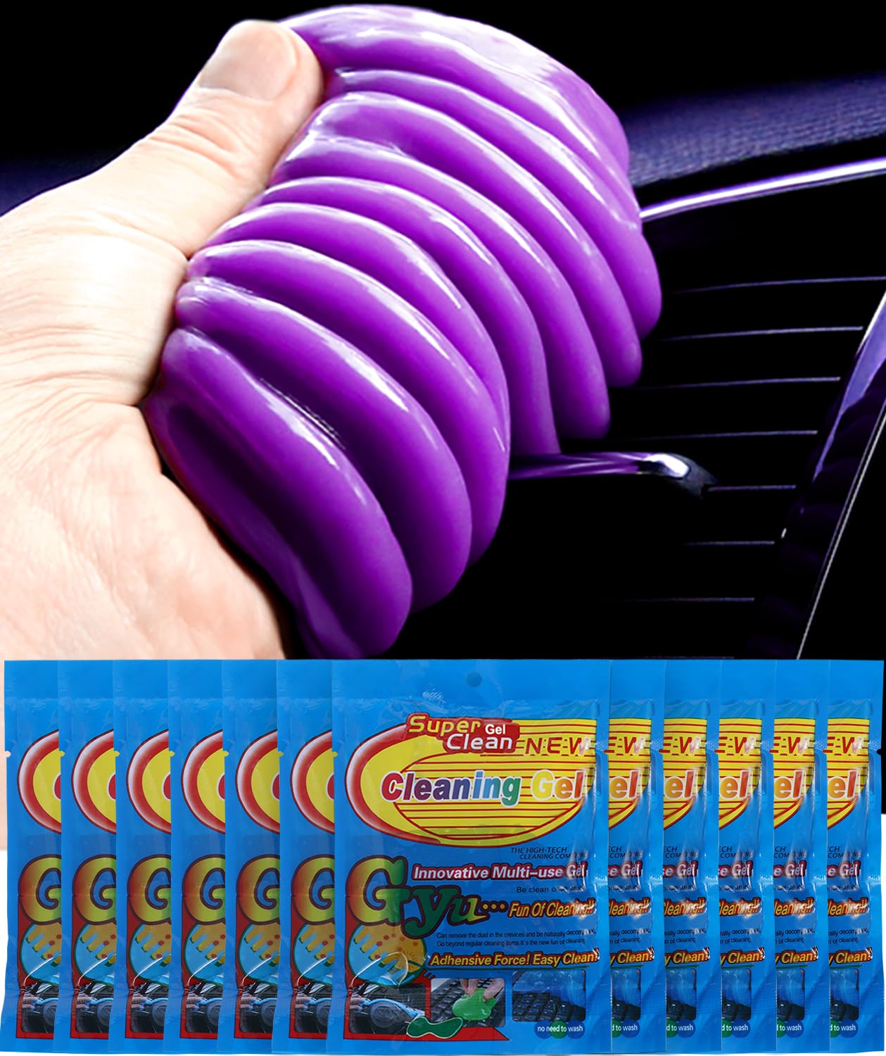 Photo 1 of HAKPTRN 12 Pack Car Cleaning Gel, Putty Cleaner for Cars and Keyboard Leather Sofa Car Vent Automotive Dust Car Crevice/Car Accessories for Women Purple 840g