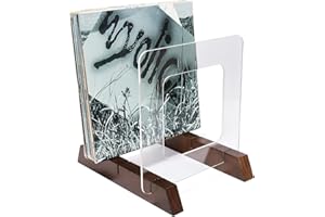 BADALU Removable Vinyl Record Storage Holder with Non-Slip Deep Groove Design- Store and Hold up to 60 Albums Display Stand - Solid Wood Base with Top Grade Acrylic Showcase (Brown)